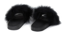 Load image into Gallery viewer, Womens Fur Summer Fluffy Sliders Flip Flops - Black