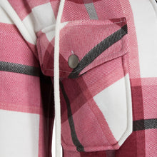 Load image into Gallery viewer, Womens Check Fleece Zip Up Hooded Shacket - Wine Check