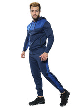 Load image into Gallery viewer, Mens Full Zip Hooded Skinny Fit Lightweight Tracksuit Set - Navy/Royal (AV20-U)