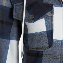 Load image into Gallery viewer, Womens Check Fleece Zip Up Hooded Shacket - Navy