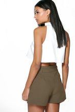 Load image into Gallery viewer, Ladies Mini Zip Pleated Casual Summer Shorts - Khaki
