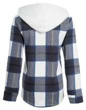 Load image into Gallery viewer, Womens Check Fleece Zip Up Hooded Shacket - Navy