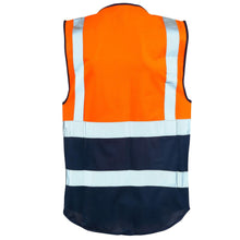 Load image into Gallery viewer, Hi Vis Vest with Phone & ID Pockets 2 tone Waistcoat - Orange/Navy