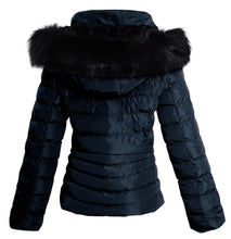 Load image into Gallery viewer, Shelikes Womens Faux Fur Hooded Zip Up Jacket - Navy