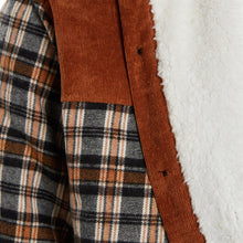 Load image into Gallery viewer, Mens Sherpa Fur Thermal Check Shirt Cord Padded Lumberjacket - Sand