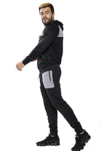 Load image into Gallery viewer, Mens Full Zip Hooded Skinny Fit Lightweight Tracksuit Set - Black/Grey (AV20-V)