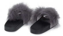 Load image into Gallery viewer, Womens Fur Summer Fluffy Sliders Flip Flops - Grey