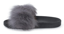 Load image into Gallery viewer, Womens Fur Summer Fluffy Sliders Flip Flops - Grey