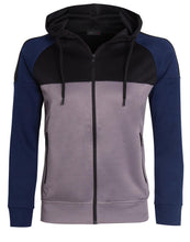 Load image into Gallery viewer, Unisex Block Contrast Panel Full Zip Hoodie Tracksuit - Grey/Black/Navy