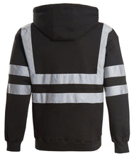 Load image into Gallery viewer, Mens Zip Up Fleece Hooded Hi Viz Visibility Sweatshirt - Black