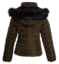 Load image into Gallery viewer, Shelikes Womens Faux Fur Hooded Zip Up Jacket - Green