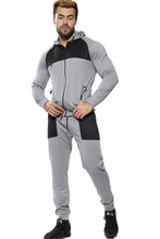Load image into Gallery viewer, Mens Full Zip Hooded Skinny Fit Lightweight Tracksuit Set - Grey/Black (AV20-V)