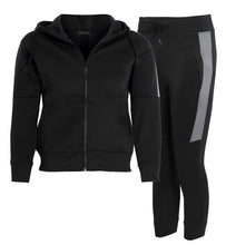 Load image into Gallery viewer, Unisex Panel Tracksuit Hooded Jogging Full Zip Suit Jog Suit - Black