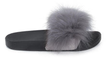Load image into Gallery viewer, Womens Fur Summer Fluffy Sliders Flip Flops - Grey