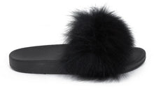 Load image into Gallery viewer, Womens Fur Summer Fluffy Sliders Flip Flops - Black