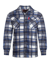 Load image into Gallery viewer, Unisex Fleece Fur Lined Hood Check Quilted Shirt - Navy/Blue (Collar)