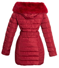 Load image into Gallery viewer, Shelikes Ladies Hooded Stitch Detail Zip Up Long Coat Jacket - Wine