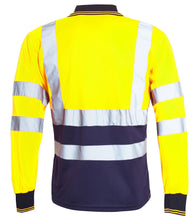 Load image into Gallery viewer, Mens Hi Vis Viz Long Sleeve Polo Contrast Workwear Tee Tshirt - Yellow/Navy