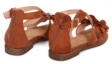 Load image into Gallery viewer, Ladies Open Summer Flower Comfortable Toe Shoes - Camel