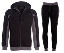 Load image into Gallery viewer, Mens Casual Contrast Slim Fit Exercise Gym Jogging Tracksuite - Black
