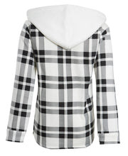 Load image into Gallery viewer, Womens Check Fleece Zip Up Hooded Shacket - Black/White