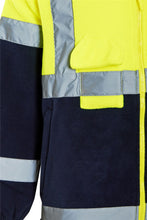 Load image into Gallery viewer, Mens Hi Vis Fleece Full Zip Warm 2 Side Reflective Jacket - Yellow/Navy