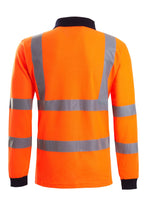 Load image into Gallery viewer, Mens Hi Vis Viz Long Sleeve Polo Contrast Workwear Tee Tshirt - Orange (100)