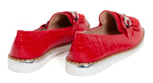Load image into Gallery viewer, Ladies Flat Casual Tassle Loafers Buckle Pumps Shoes - Red
