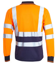 Load image into Gallery viewer, Mens Hi Vis Viz Long Sleeve Polo Contrast Workwear Tee Tshirt - Orange/Navy
