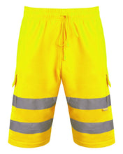 Load image into Gallery viewer, Mens Hi Visibility Combat Style Cargo Pocket Work Wear Shorts - Yellow