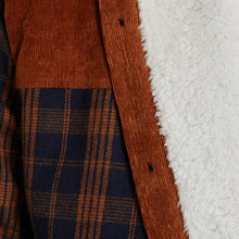 Load image into Gallery viewer, Mens Sherpa Fur Thermal Check Shirt Cord Padded Lumberjacket - Brown