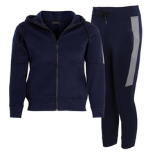 Load image into Gallery viewer, Unisex Panel Tracksuit Hooded Jogging Full Zip Suit Jog Suit - Navy