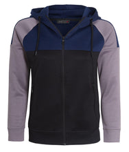Load image into Gallery viewer, Unisex Block Contrast Panel Full Zip Hoodie Tracksuit - Black/Navy/Grey