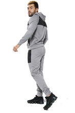Load image into Gallery viewer, Mens Full Zip Hooded Skinny Fit Lightweight Tracksuit Set - Grey/Black (AV20-V)