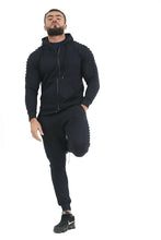 Load image into Gallery viewer, Mens Slim Fit Exercise Gym Jogging Casual Zip Up Tracksuit - Navy