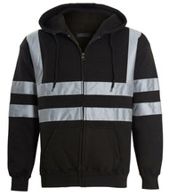 Load image into Gallery viewer, Mens Zip Up Fleece Hooded Hi Viz Visibility Sweatshirt - Black