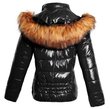 Load image into Gallery viewer, Womens Ladies Puffer Jacket Wet Look Faux Fur Coat - Black
