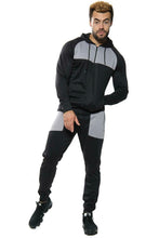Load image into Gallery viewer, Mens Full Zip Hooded Skinny Fit Lightweight Tracksuit Set - Black/Grey (AV20-V)