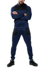 Load image into Gallery viewer, Mens Full Zip Hooded Skinny Fit Lightweight Tracksuit Set - Navy/Black (AV20-V)