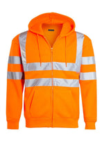 Load image into Gallery viewer, Mens Zip Up Fleece Hooded Hi Viz Visibility Sweatshirt - Orange