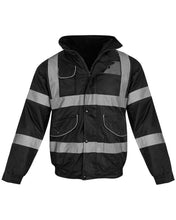 Load image into Gallery viewer, Hi Vis Visibility Bomber Workwear Security Hooded Waterproof Jacket - Black (171)