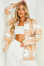 Load image into Gallery viewer, Womens Check Fleece Casual Oversize Shacket - Stone Check