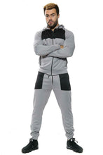 Load image into Gallery viewer, Mens Full Zip Hooded Skinny Fit Lightweight Tracksuit Set - Grey/Black (AV20-V)