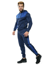 Load image into Gallery viewer, Mens Tracksuit Zip Up Hoodie Slim Fit Pants Set - Navy/Royal (AV20-U)