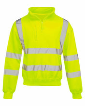 Load image into Gallery viewer, Mens Long Sleeve Quarter Zip Hi Vis Fleece Sweatshirt - Yellow Plain