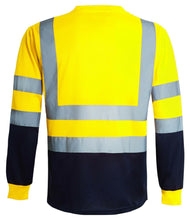 Load image into Gallery viewer, Hi Vis Viz Visibility Long Sleeve Round Neck T-Shirt Polo Safety Work Shirts - Yellow/Navy