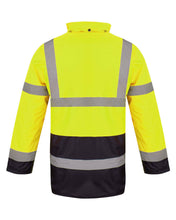Load image into Gallery viewer, Hi Vis Parka Workwear Safety Hooded Jacket - Yellow/Navy