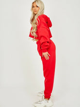 Load image into Gallery viewer, Womens Activewear Long Sleeve Crop Top Joggers Set Tracksuit - Red