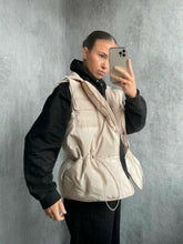 Load image into Gallery viewer, Womens Button Puffer Gilet Waistcoat Winter Vest Long Bodywarmer - Stone