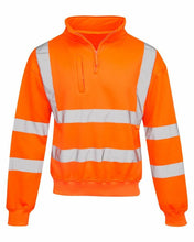 Load image into Gallery viewer, Mens Long Sleeve Quarter Zip Hi Vis Fleece Sweatshirt - Orange Plain